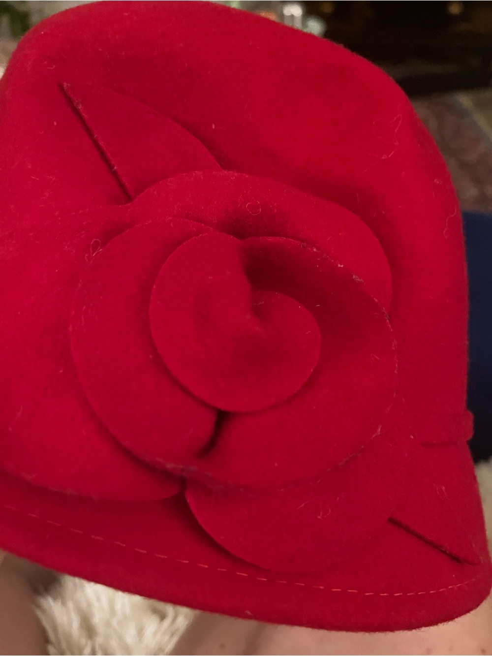 Red wool Felt Flower Cloche Hat - Women Accessories